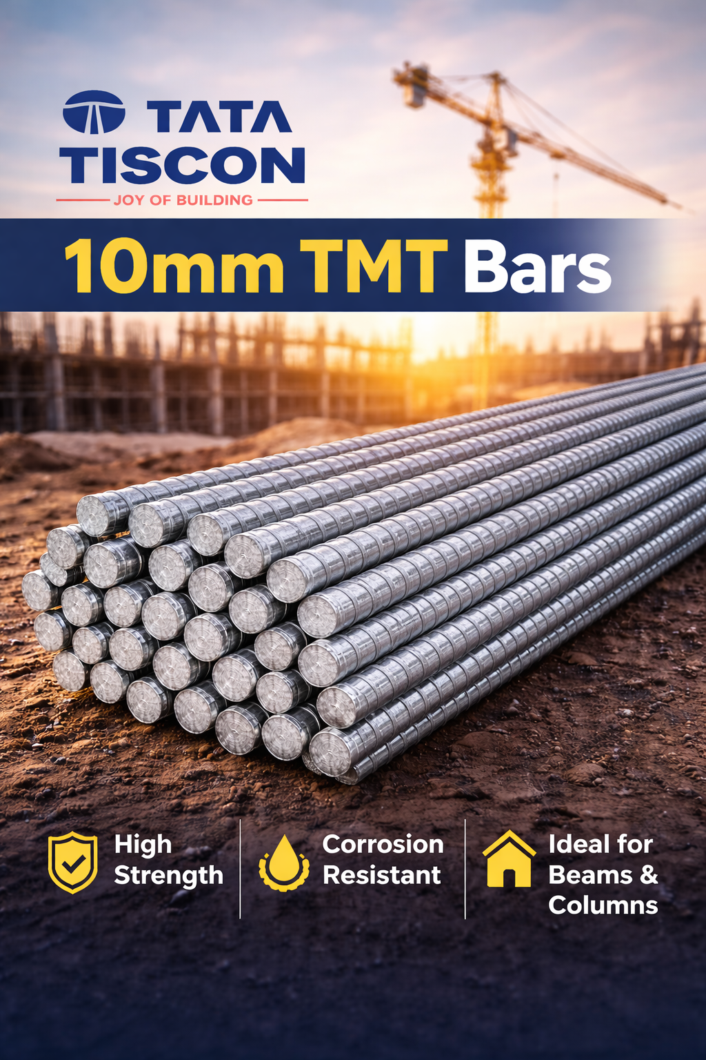 Tata Tiscon 10mm TMT bars for construction in Purnea Bihar