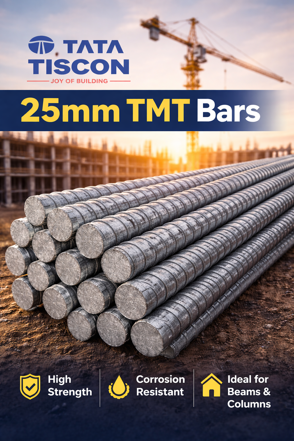 Tata Tiscon 25mm TMT bars for heavy construction in Bihar