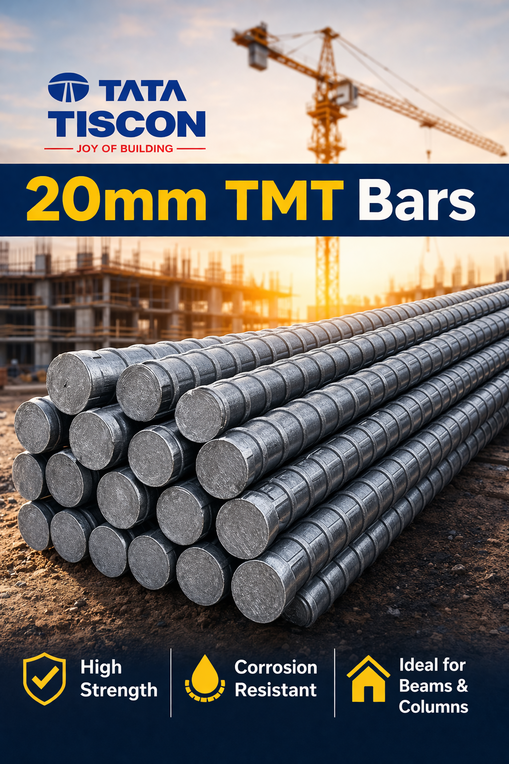 Tata Tiscon 20mm TMT bars for heavy construction in Purnea Bihar
